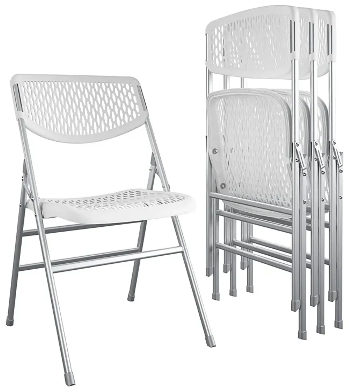 COSCO Commercial Plastic Mesh Folding Chairs, 4-Pack, White