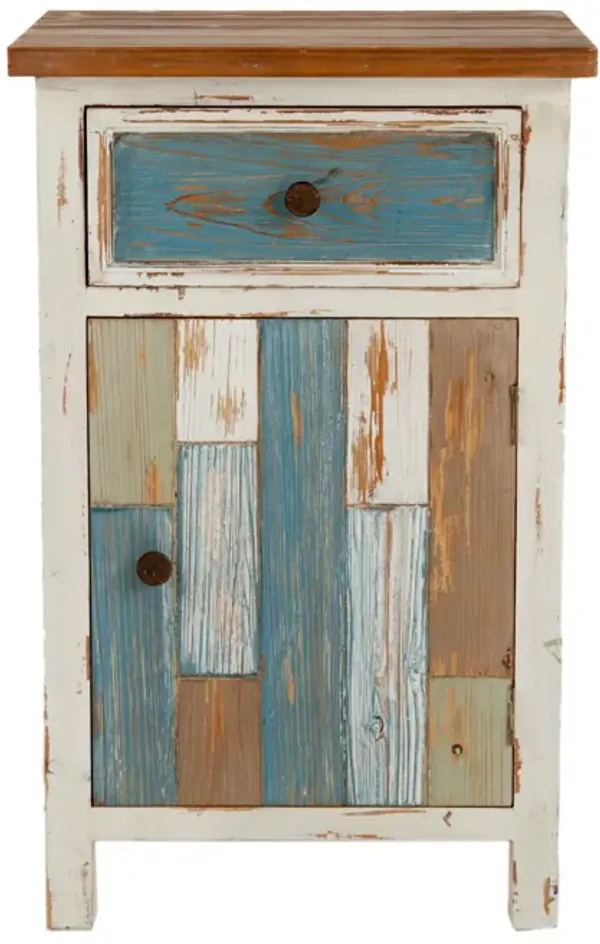 LuxenHome Rustic Multi-Color 1-Drawer 1-Door End Table with Storage