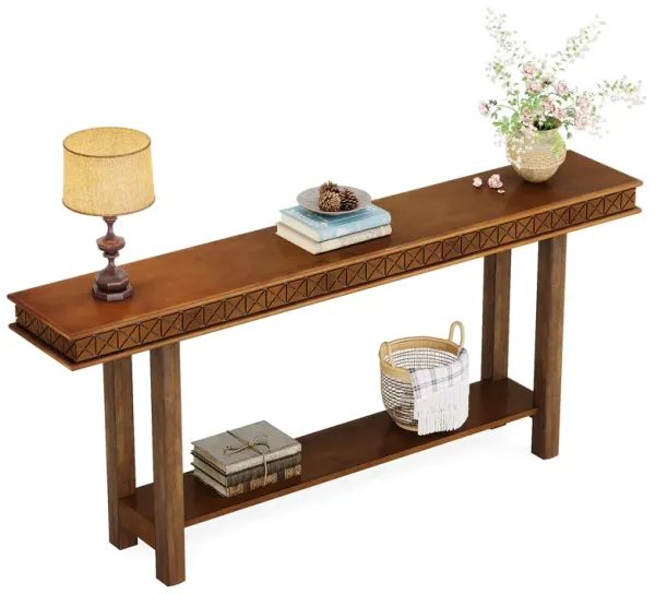 Tribesigns 70.9-Inch Extra Long Console Table, Solid Wood Sofa Table Behind Couch Narrow Long, 2-Tier Entryway Accent Table with Storage for Living Room, Hallway, Entrance, Foyer, Rustic Brown