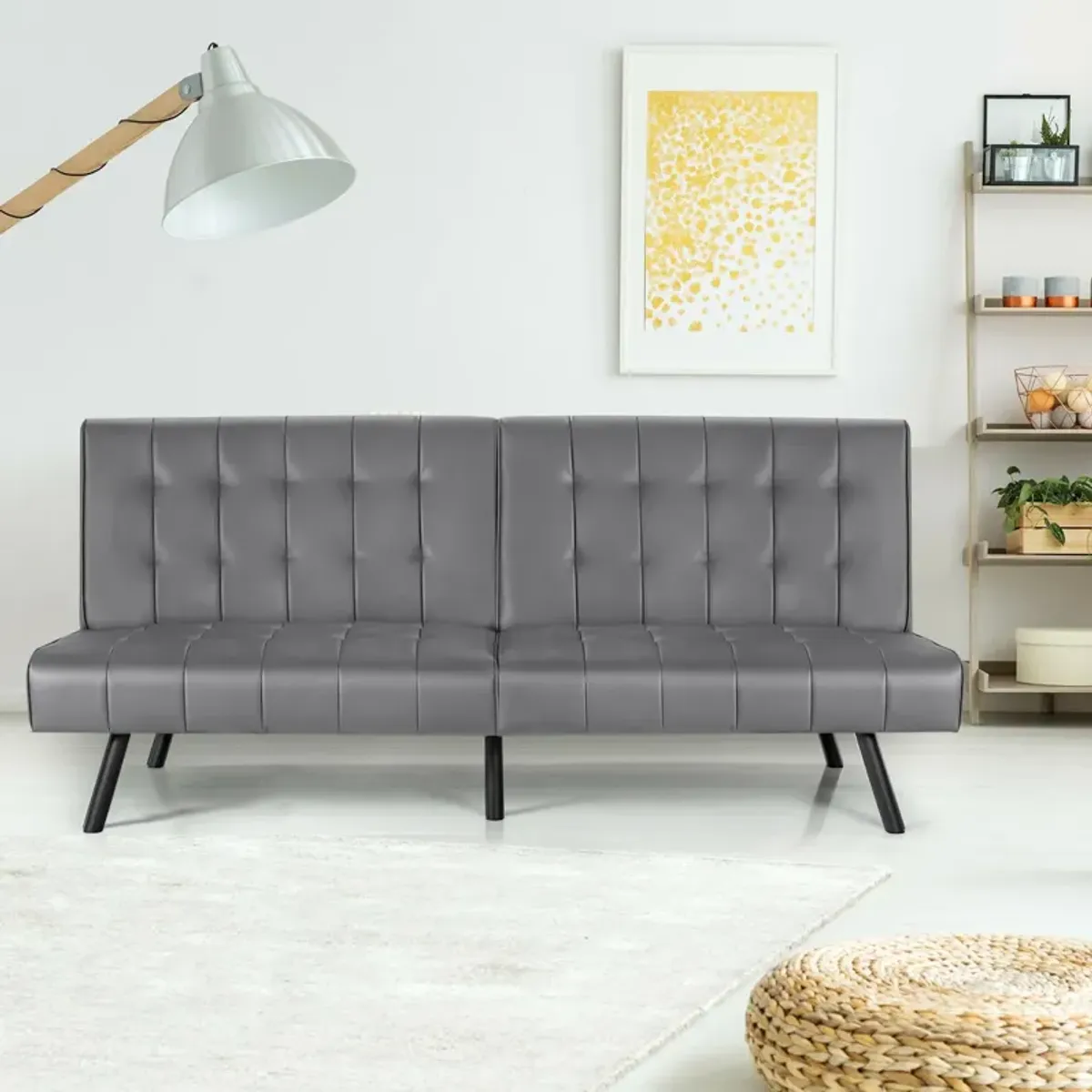 Futon Sofa Bed PU Leather Convertible Folding Couch Sleeper Lounge-Gray