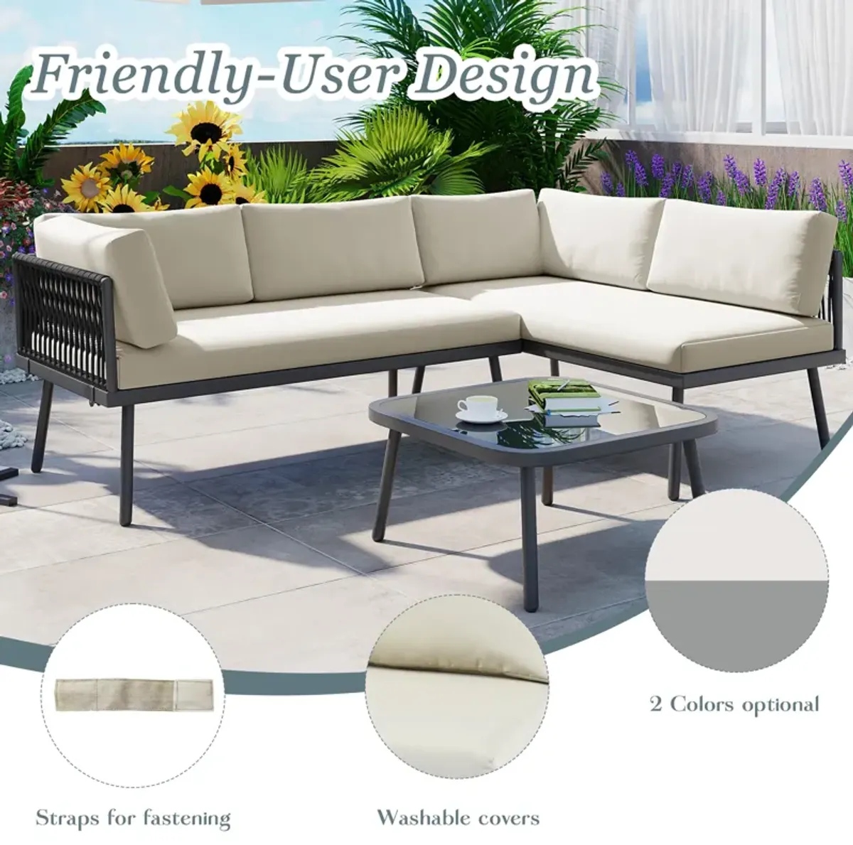 Merax Modern Outdoor  PE Rattan Sofa Table Seating Set