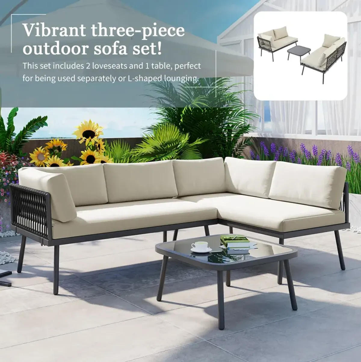 Merax Modern Outdoor  PE Rattan Sofa Table Seating Set