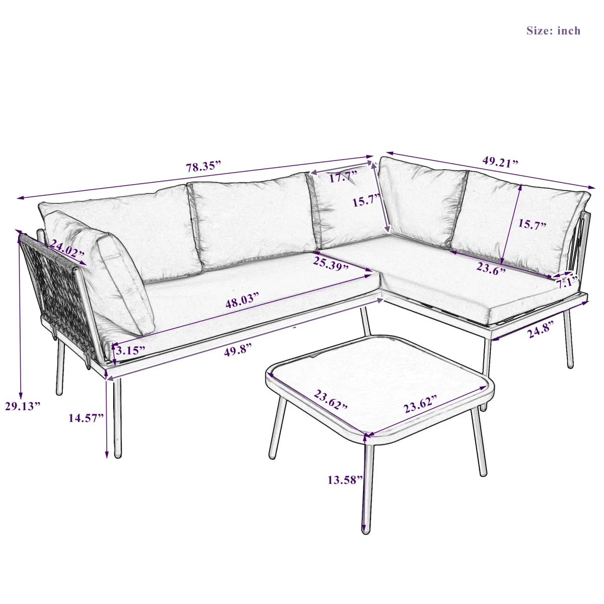 Merax Modern Outdoor  PE Rattan Sofa Table Seating Set