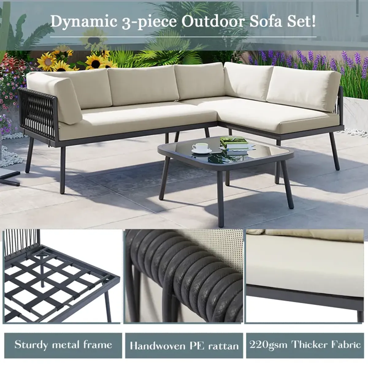 Merax Modern Outdoor  PE Rattan Sofa Table Seating Set