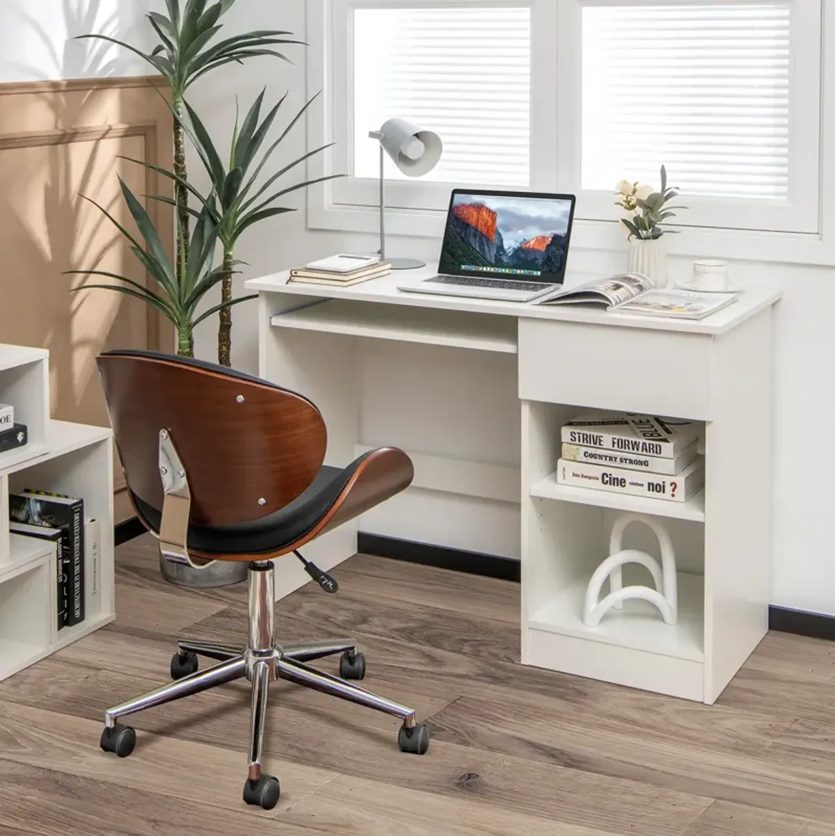 Wooden Computer Desk with CPU Stand-White