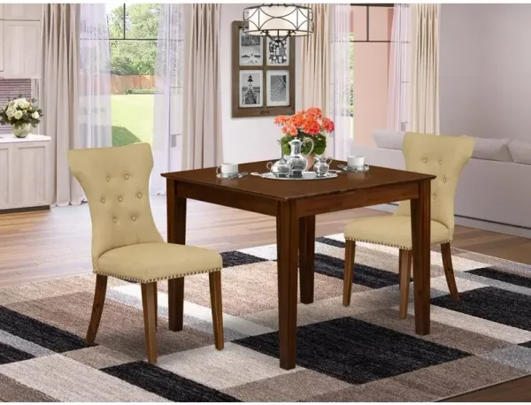 East West Furniture 3 Pc Dining Set  Includes a Square Table and 2 Upholstered Chairs