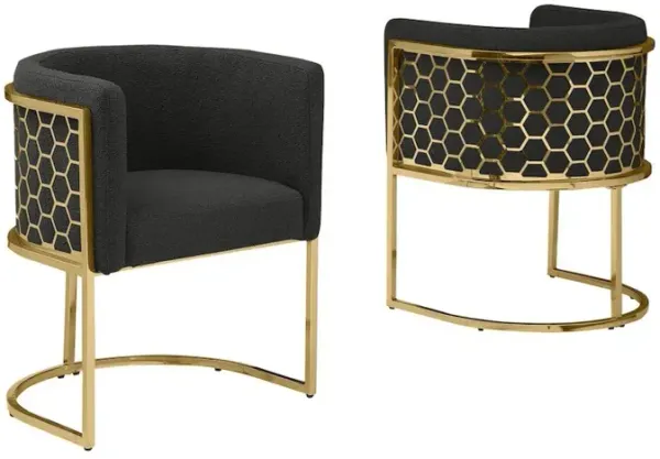 Best Quality Furniture Honey comb- barrel side chair in Black with gold, Set of 2