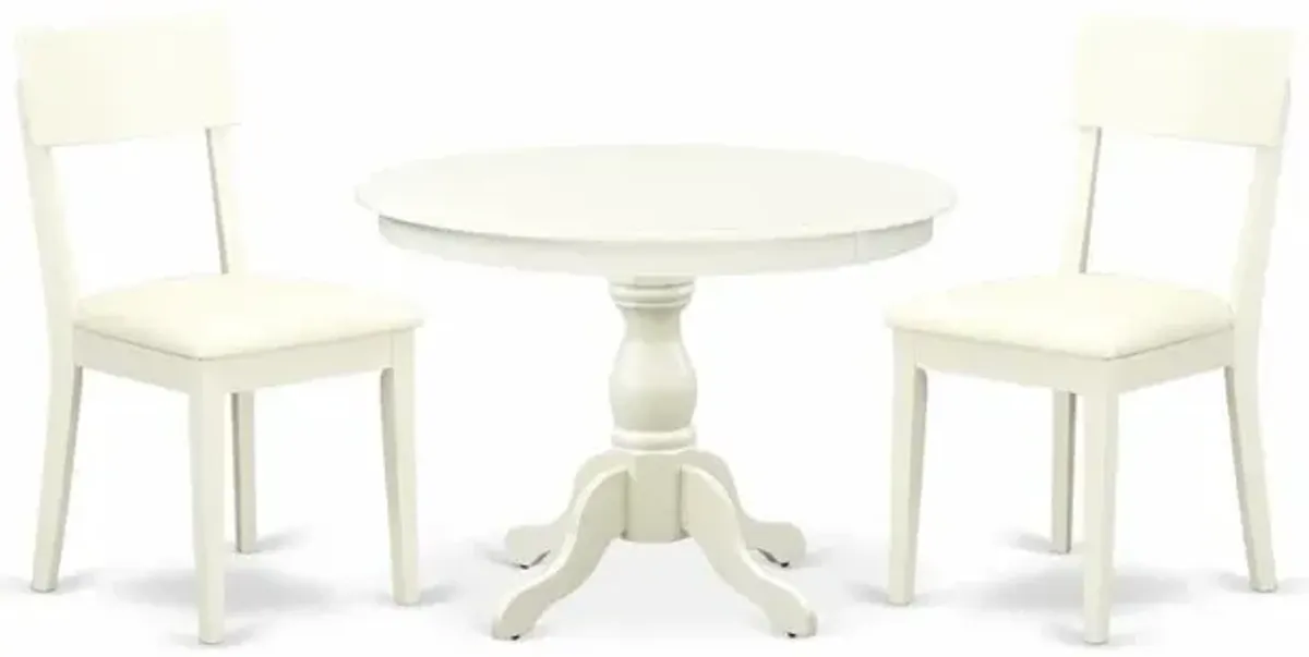 East West Furniture HBAD3-LWH-C 3 Piece Kitchen Set - Linen White Dining Room Table and 2 Linen White Faux Leather Dining Chairs with Andy Slat Back- Linen White Finish