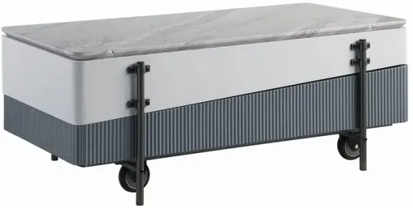 Mindy Coffee Table with Lift Top, 3 Compartments, White Gray 47 Inch - Benzara