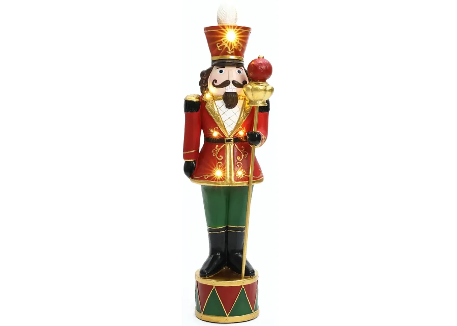 LuxenHome 3Ft Tall Traditional Nutcracker King in Red with Lights