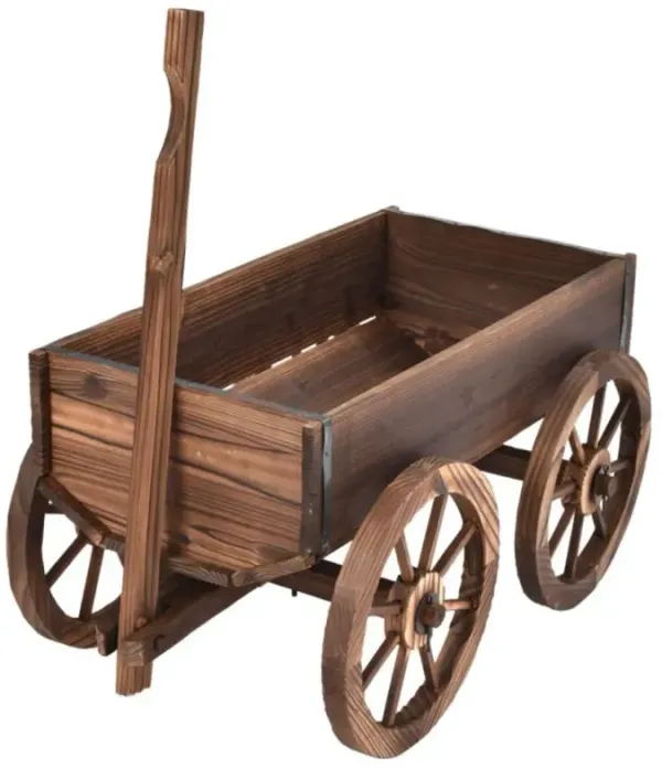 Hivvago Wood Wagon Planter Pot Stand with Wheels