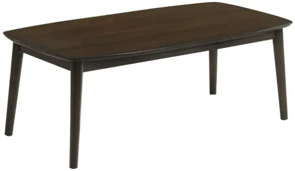 Lexi 47 Inch Coffee Table, Dark Walnut Brown Wood, Rounded Splayed Legs-Benzara