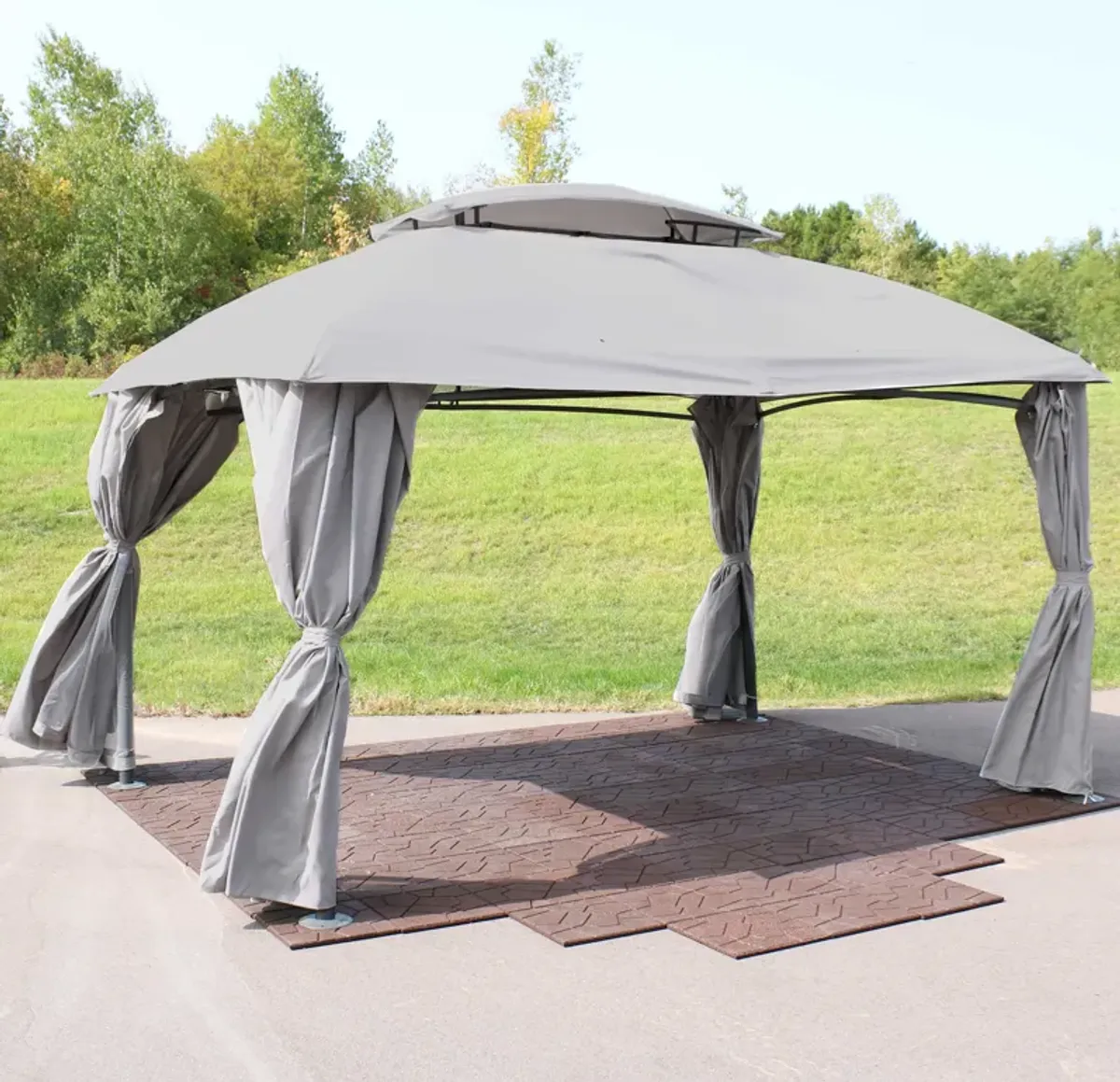 Sunnydaze 10 ft x 13 ft Soft Top Polyester Gazebo with Privacy Wall