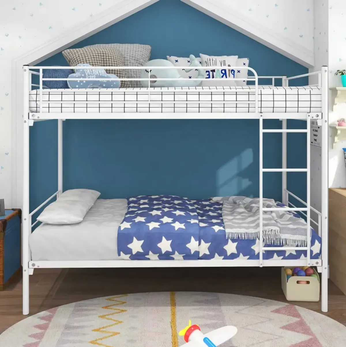 Twin-Over-Twin Bunk Bed With Metal Frame And Ladder, Space-Saving Design