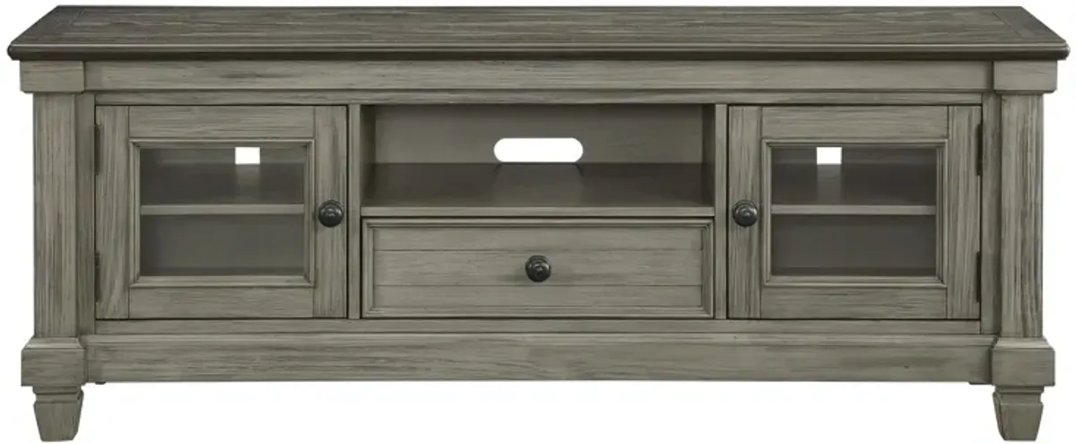 Rome 64 Inch TV Media Entertainment Console, Brown and Gray, Solid Wood - Benzara