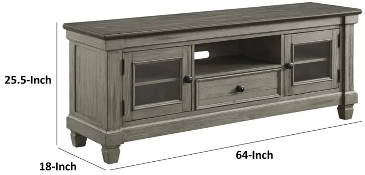 Rome 64 Inch TV Media Entertainment Console, Brown and Gray, Solid Wood - Benzara