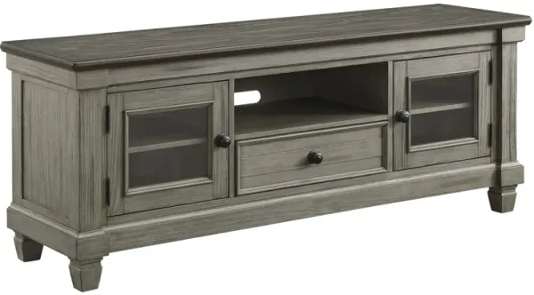 Rome 64 Inch TV Media Entertainment Console, Brown and Gray, Solid Wood - Benzara