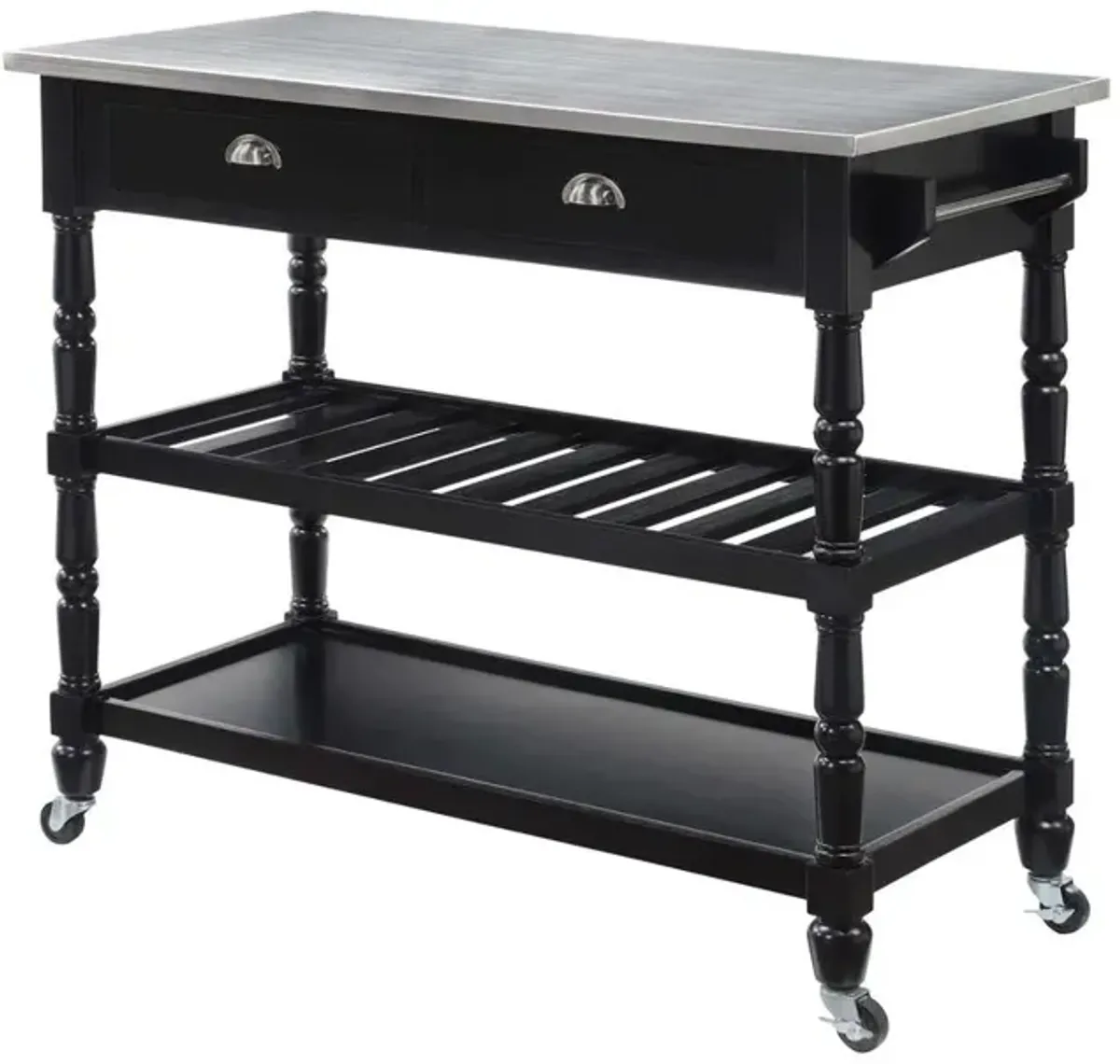 Convenience Concepts French Country 3 Tier Stainless Steel Kitchen Cart with Drawers