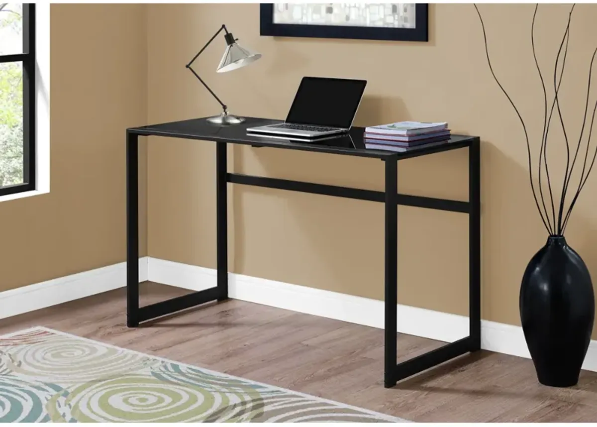 Computer Desk, Home Office, Laptop, 48"L, Work, Metal, Tempered Glass, Black, Contemporary, Modern