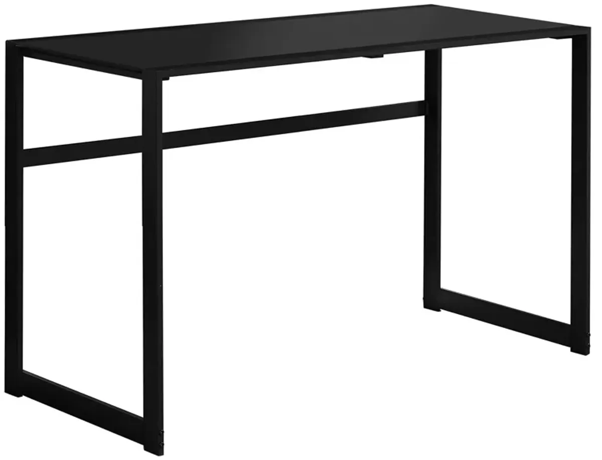 Computer Desk, Home Office, Laptop, 48"L, Work, Metal, Tempered Glass, Black, Contemporary, Modern