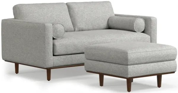 Morrison Mid-Century Modern 72 inch Wide Sofa with Ottoman Set in Mist Grey Tightly Woven Performance Fabric