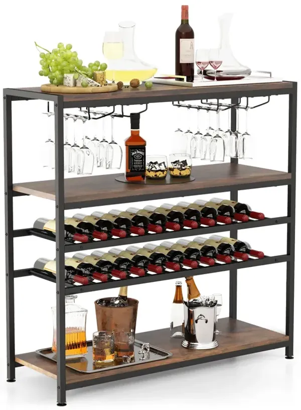 5-tier Wine Rack Table with Glasses Holder
