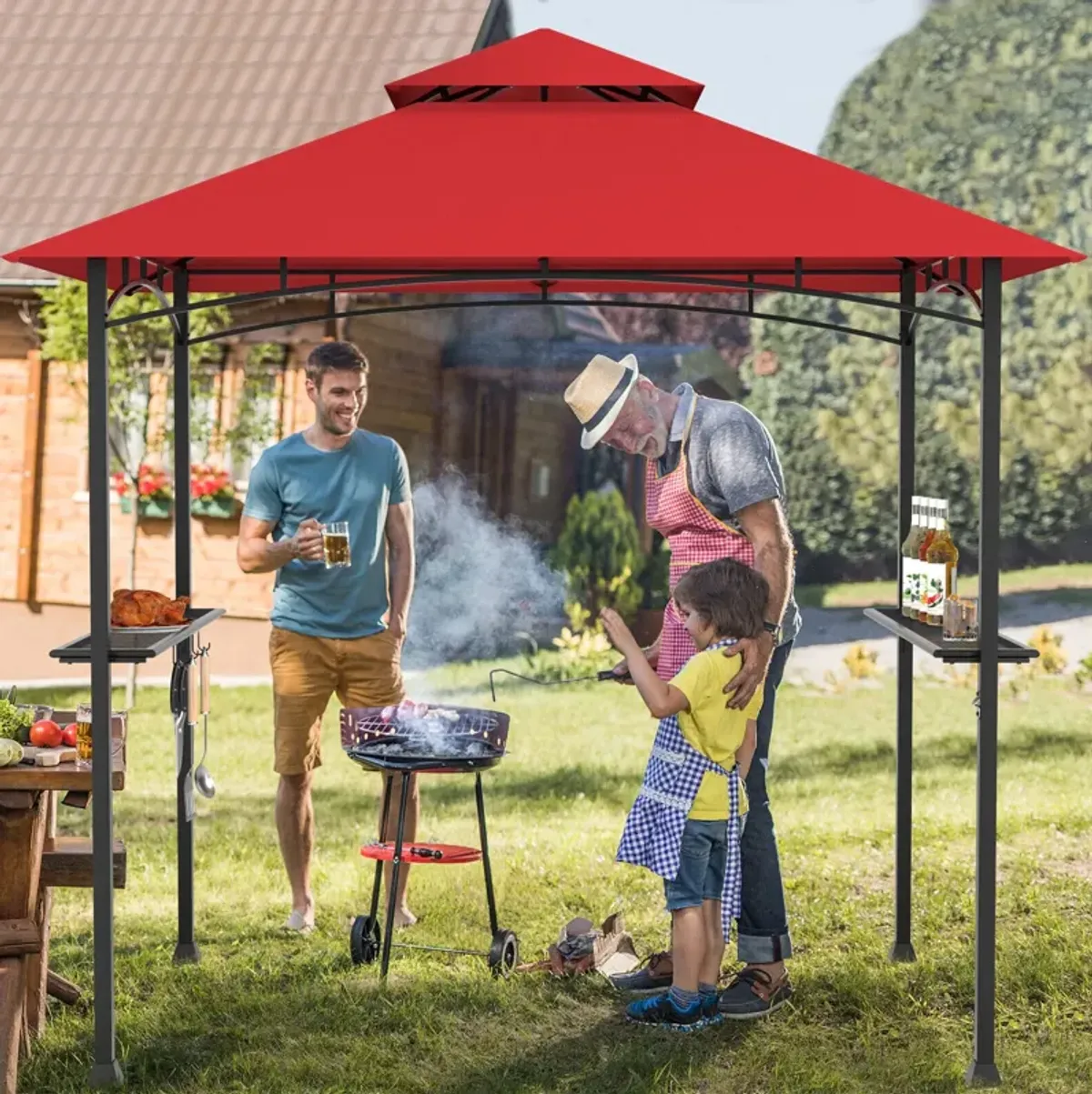 8 x 5 Feet Outdoor Barbecue Grill Gazebo Canopy Tent BBQ Shelter-Wine