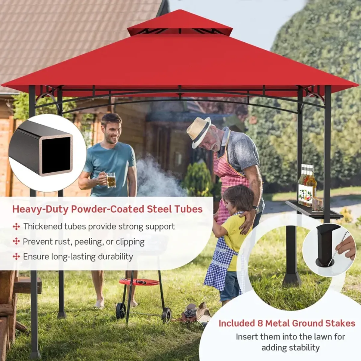 8 x 5 Feet Outdoor Barbecue Grill Gazebo Canopy Tent BBQ Shelter-Wine