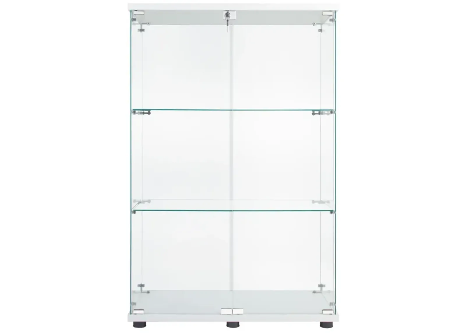 Two Door Glass Cabinet Glass Display Cabinet With 3 Shelves, White