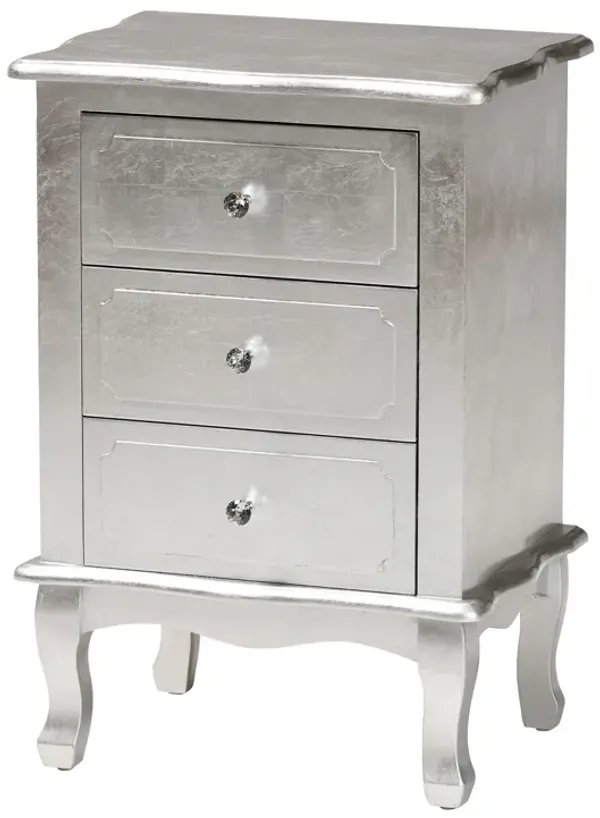 Baxton Studio Newton Classic and Traditional Silver Finished 3-Drawer End Table