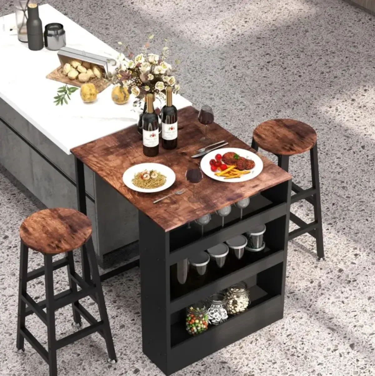 Hivvago 3 Pieces Bar Table Set with Storage