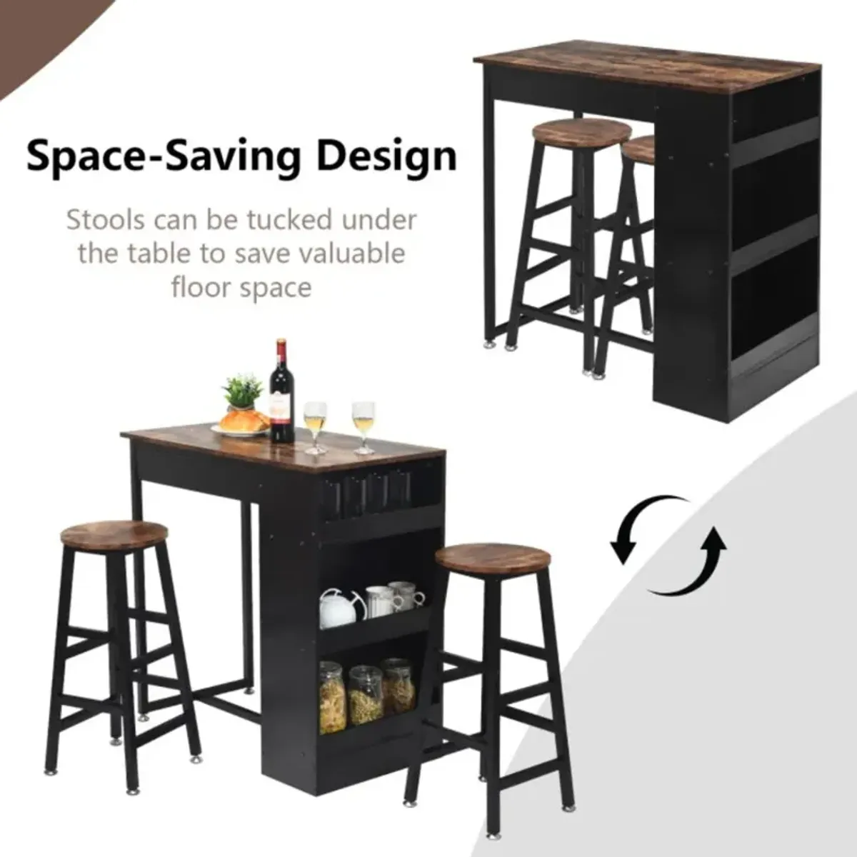 Hivvago 3 Pieces Bar Table Set with Storage