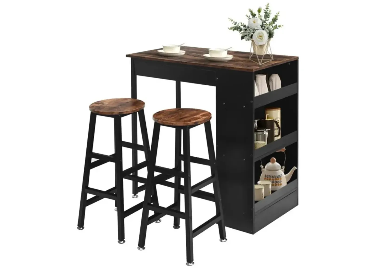 Hivvago 3 Pieces Bar Table Set with Storage