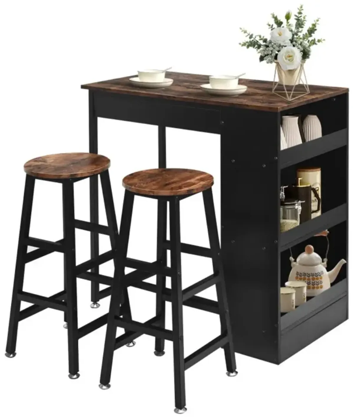 Hivvago 3 Pieces Bar Table Set with Storage