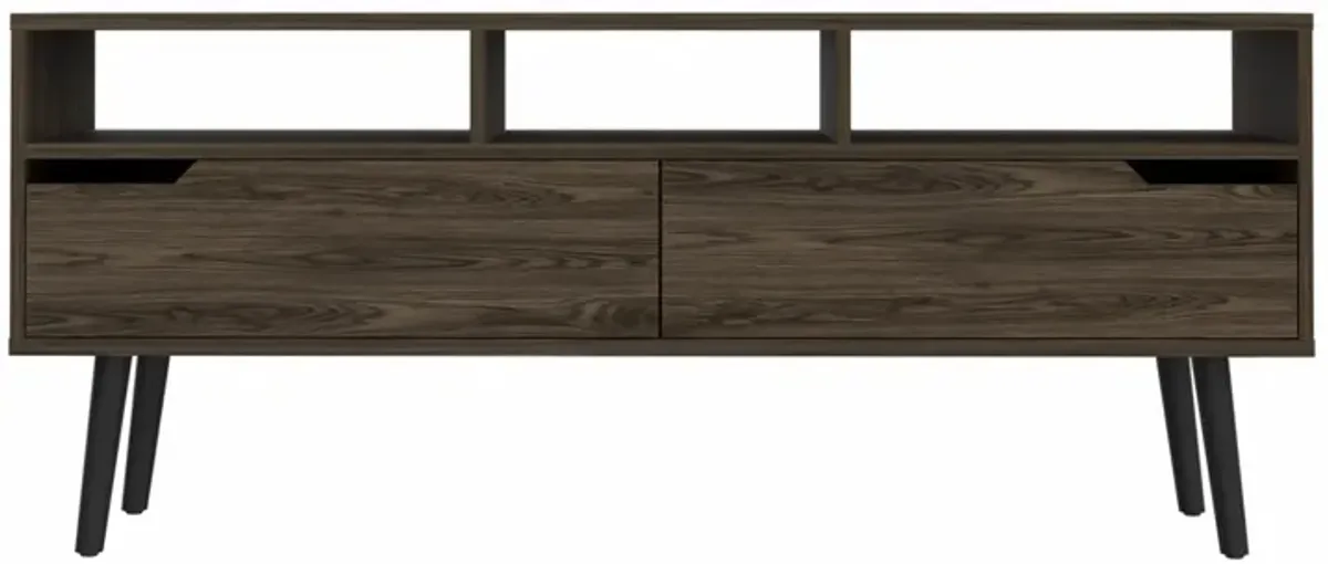 Homezia 54" Dark Walnut Manufactured Wood Open Shelving TV Stand