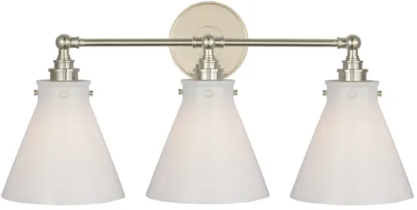 Parkington 32" Four Light Bath Bar in Polished Nickel with White Glass