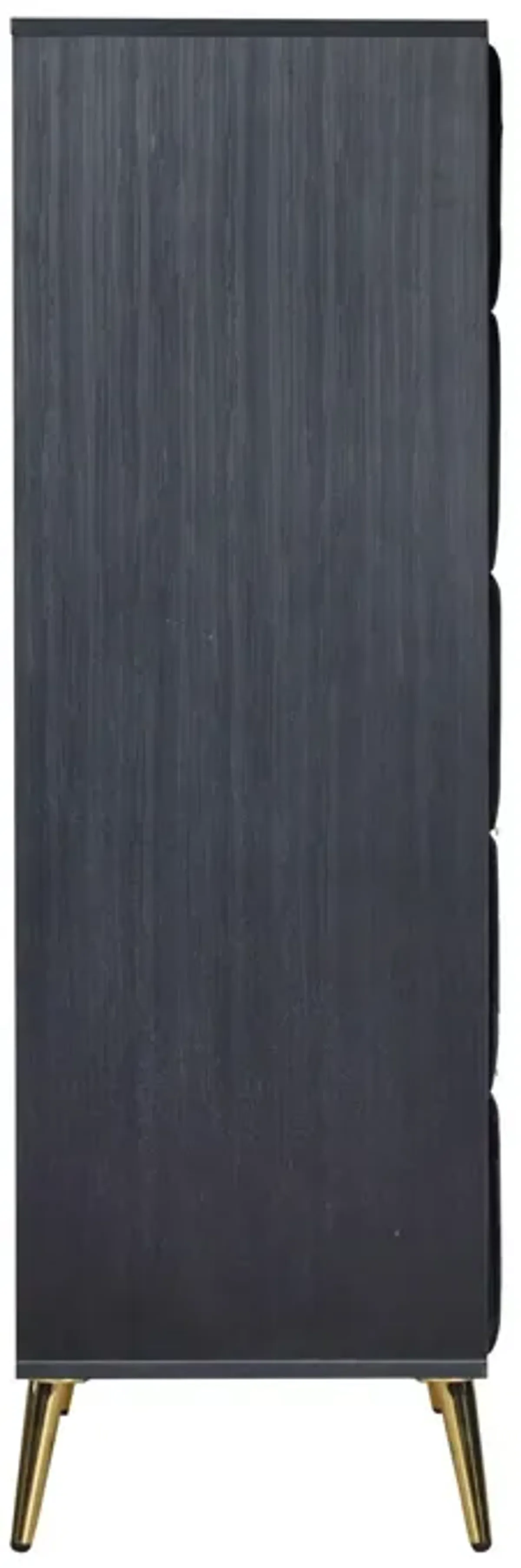 Benjara, Black, Gold Moko 51 Inch Tall Dresser, 5 Soft Upholstered Drawers