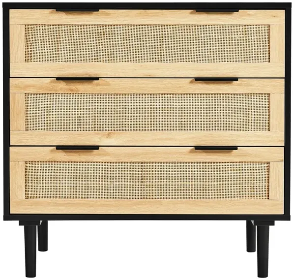 3 Drawer Rattan Dresser Chest of Drawers with Storage for Bedroom Living Room Hallway