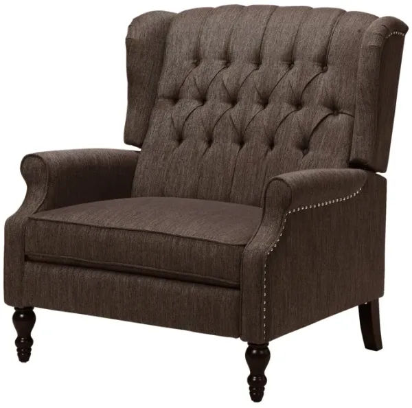 Jade Oversize Wide Chair Manual Recliner, Wingback, Brown Tufted - Benzara
