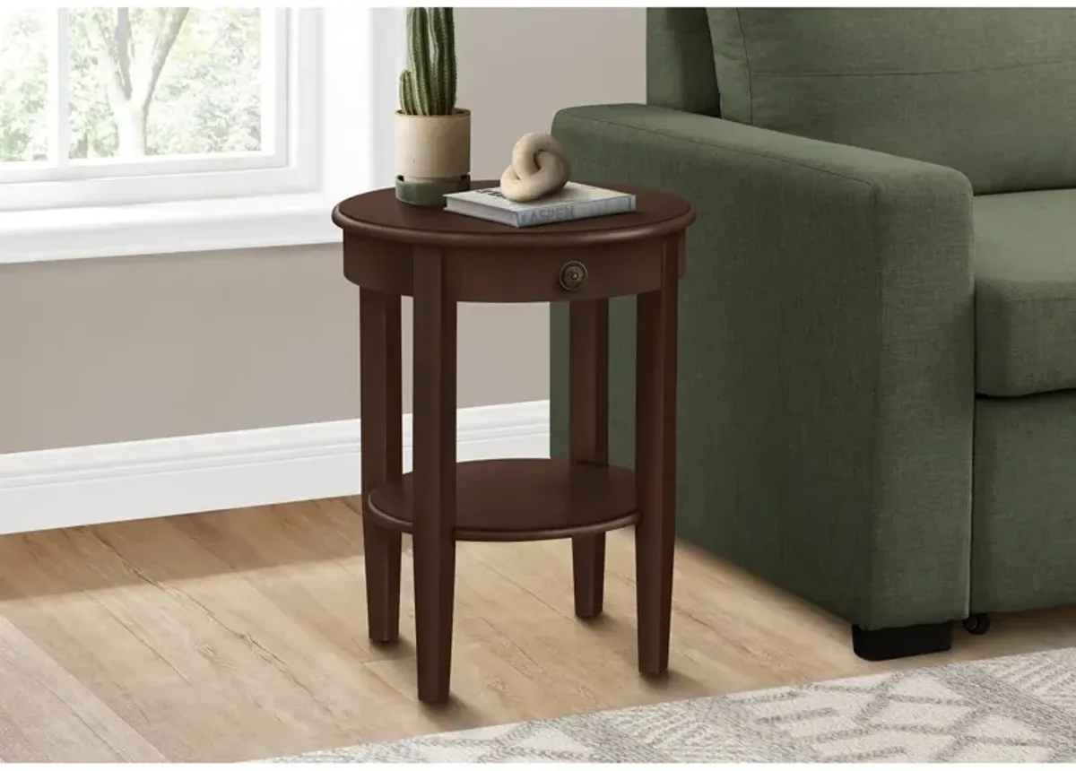 Monarch Specialties I 3975 - Accent Table, 2 Tier, Bedroom, End, Lamp, Nightstand, Round, Side Table, Brown Veneer, Traditional