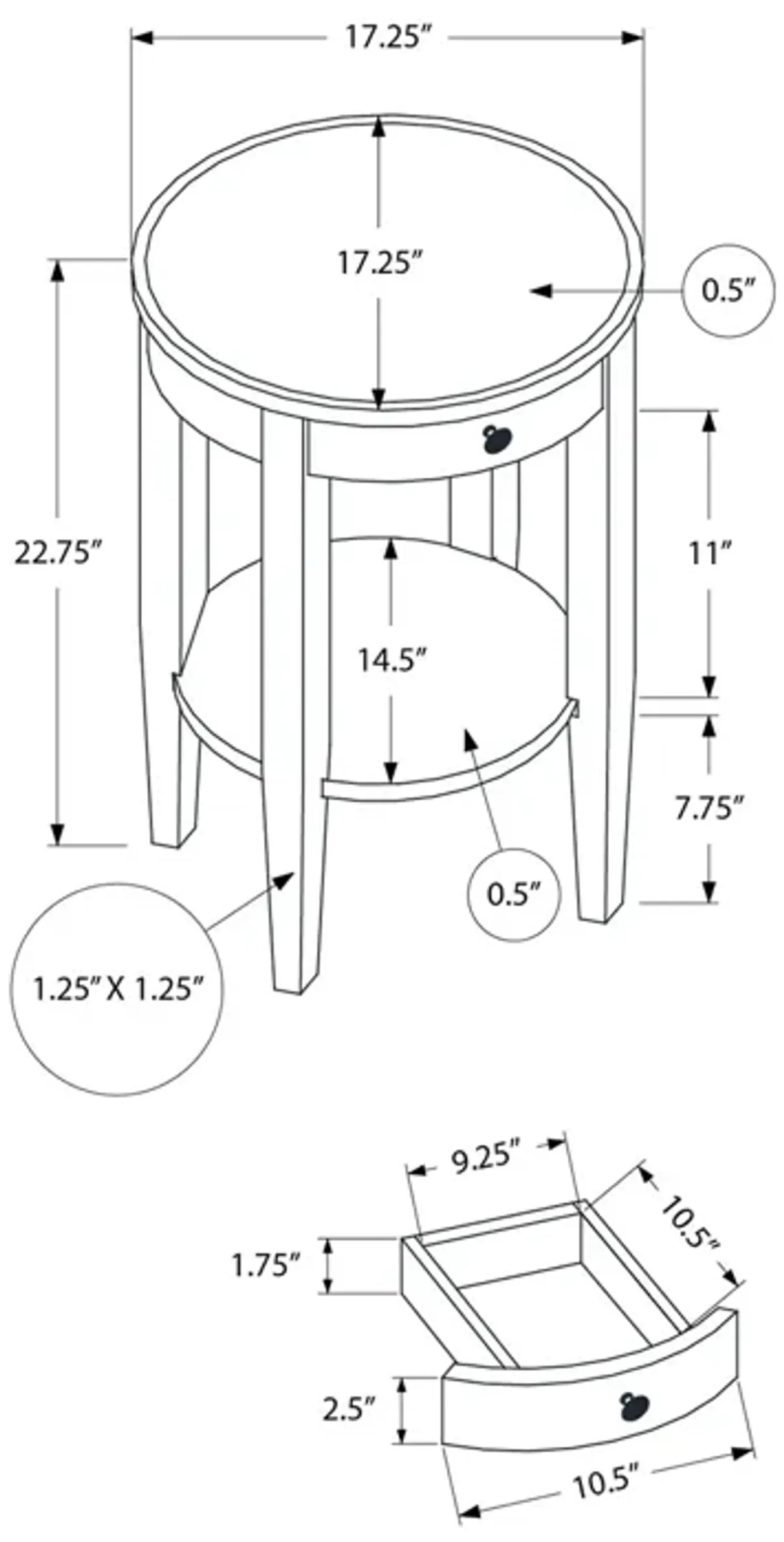 Monarch Specialties I 3975 - Accent Table, 2 Tier, Bedroom, End, Lamp, Nightstand, Round, Side Table, Brown Veneer, Traditional