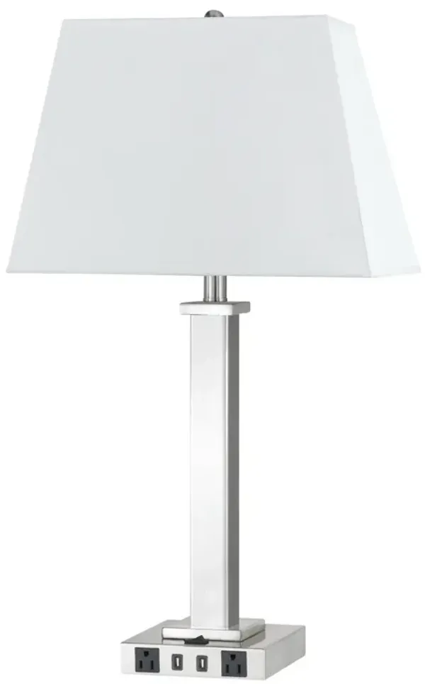 Hivvago 28" Nickel Metal USB Table Lamp With White Shade