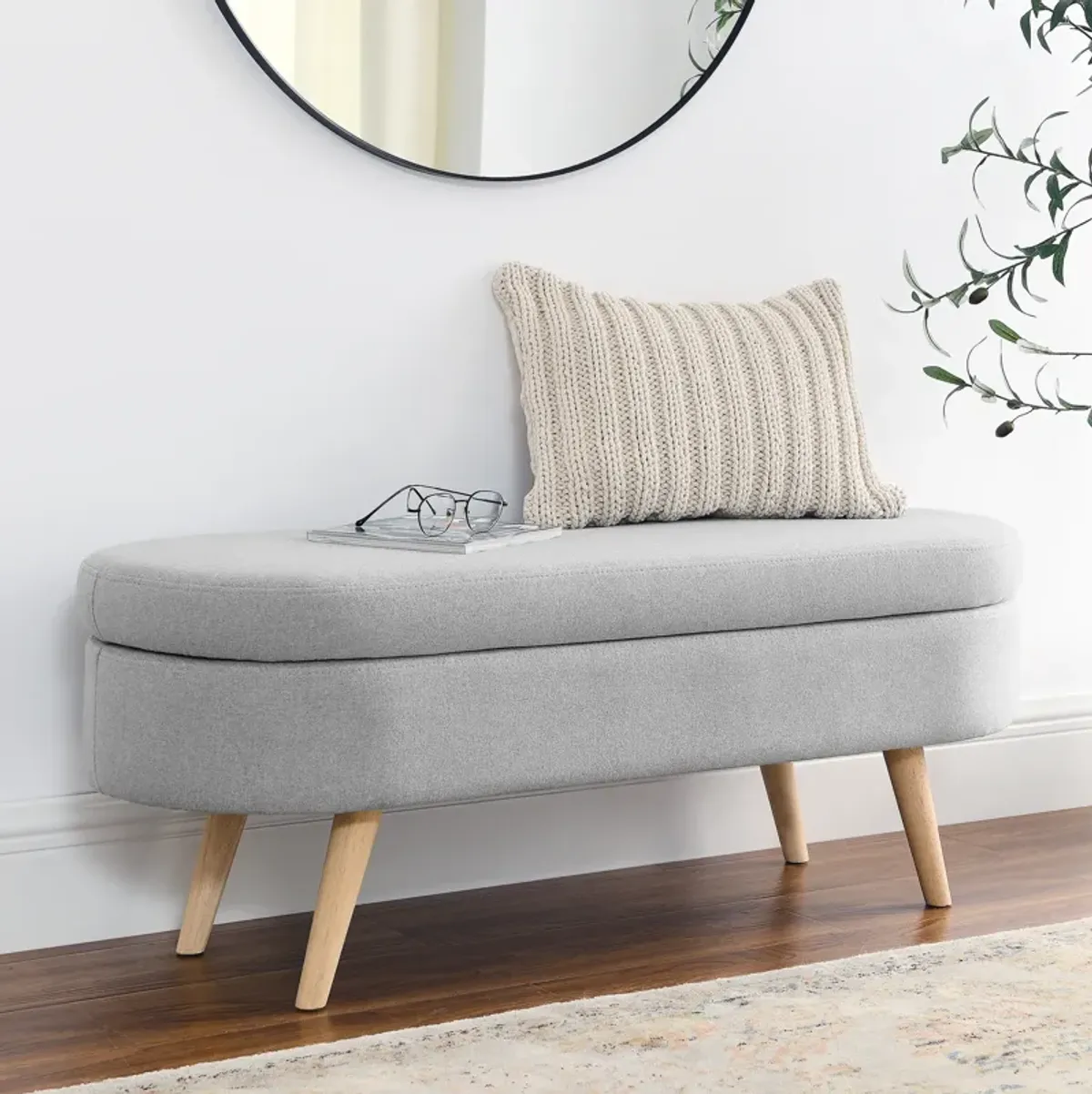 Ottoman Oval Storage Bench, Rubberwood Legs