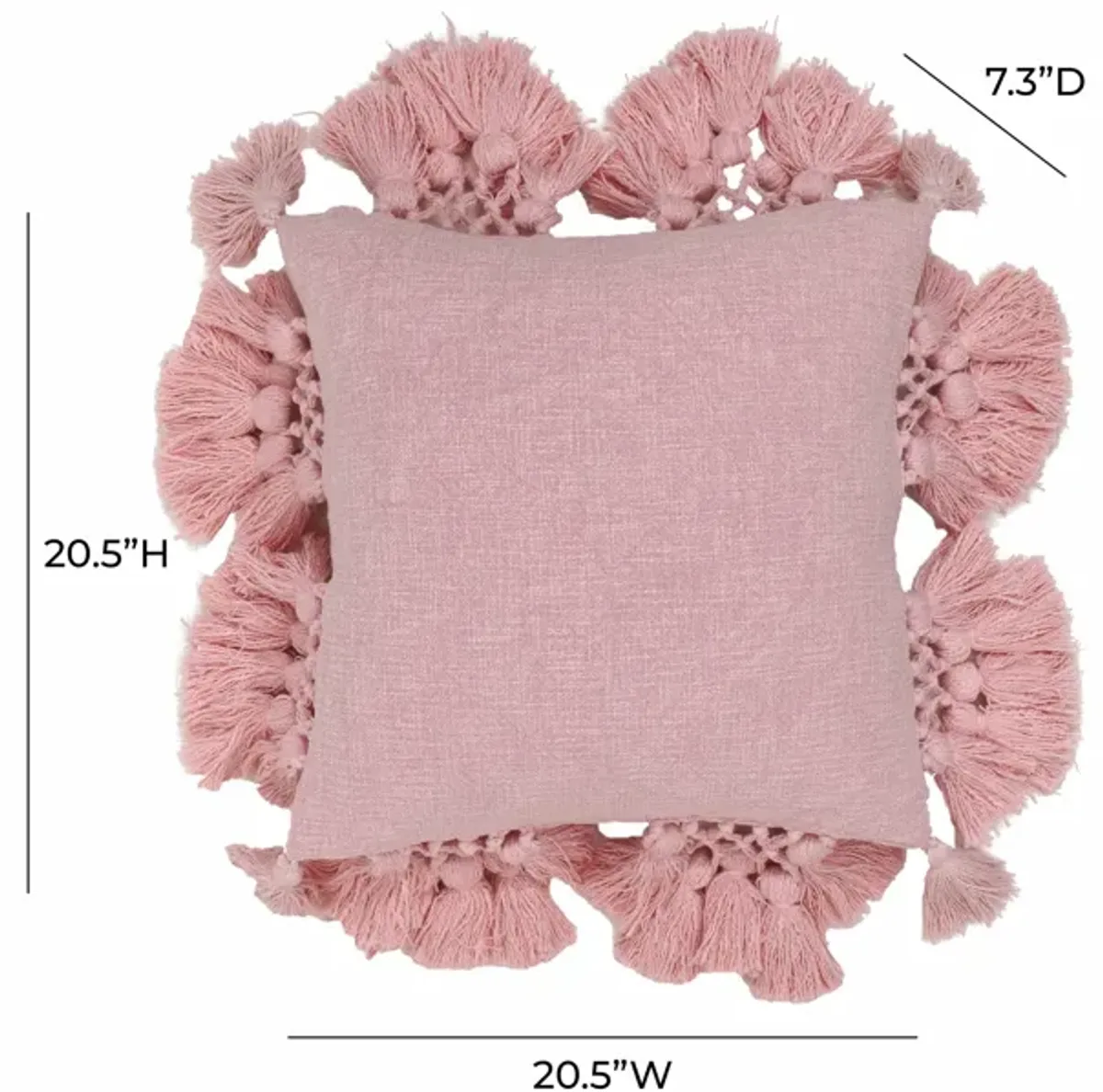 Stone Washed Blush Pink Cotton Tasseled Pillow