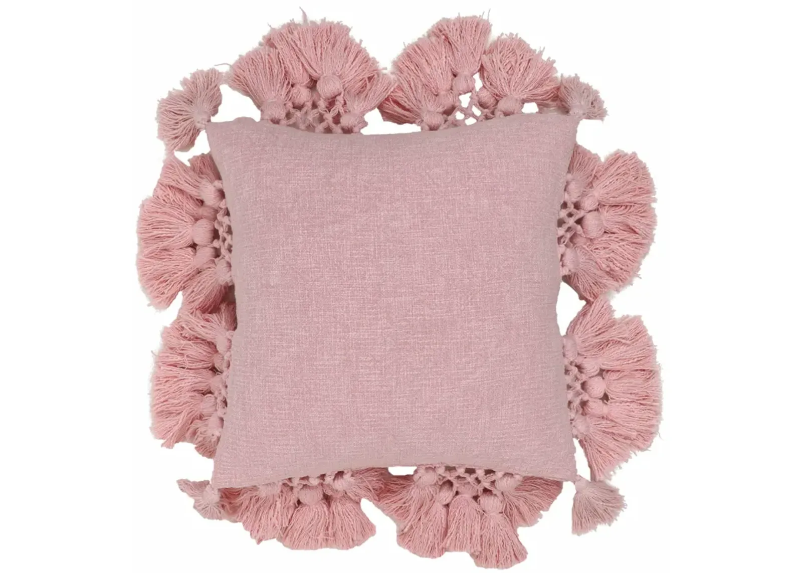 Stone Washed Blush Pink Cotton Tasseled Pillow