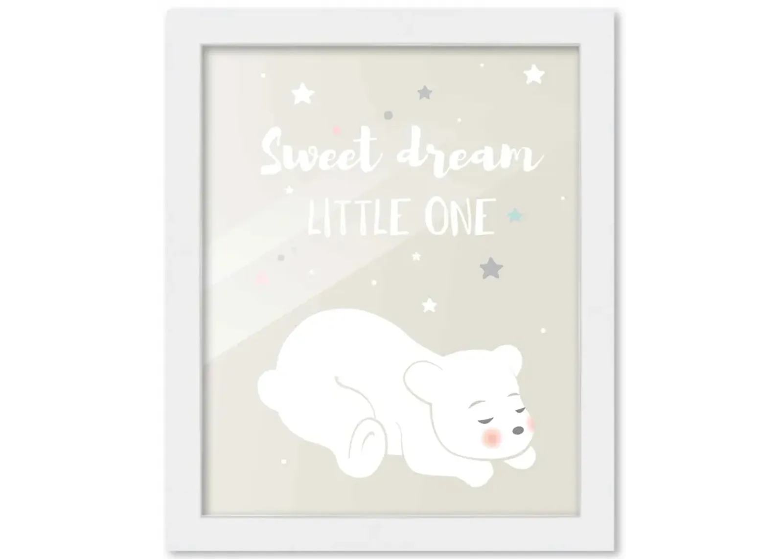 8x10 Framed Nursery Wall Art Hand Drawn Twinkle Sweet Dreams Poster in White Wood Frame For Kid Bedroom or Playroom