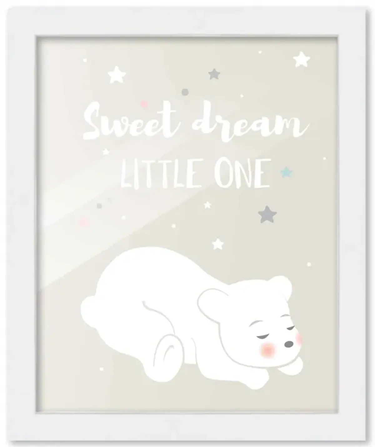 8x10 Framed Nursery Wall Art Hand Drawn Twinkle Sweet Dreams Poster in White Wood Frame For Kid Bedroom or Playroom