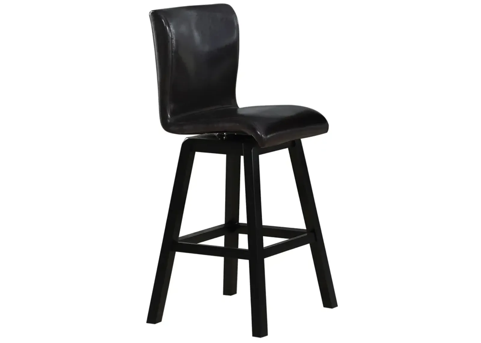 Elsa 32 Inch Swivel Bar Height Chair, Black Faux Leather, Wood, Set of 2 - Benzara