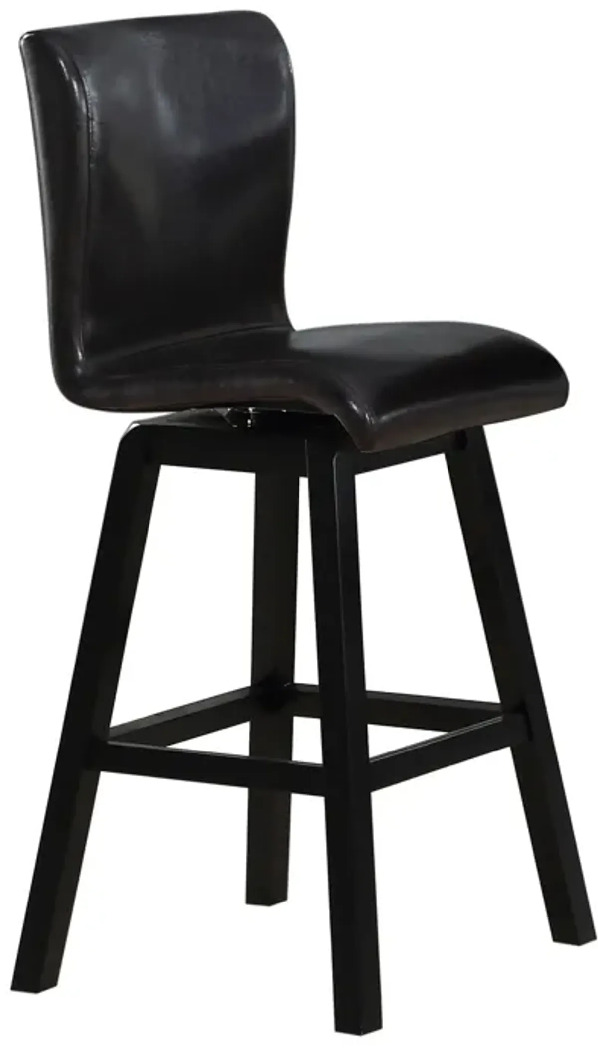 Elsa 32 Inch Swivel Bar Height Chair, Black Faux Leather, Wood, Set of 2 - Benzara