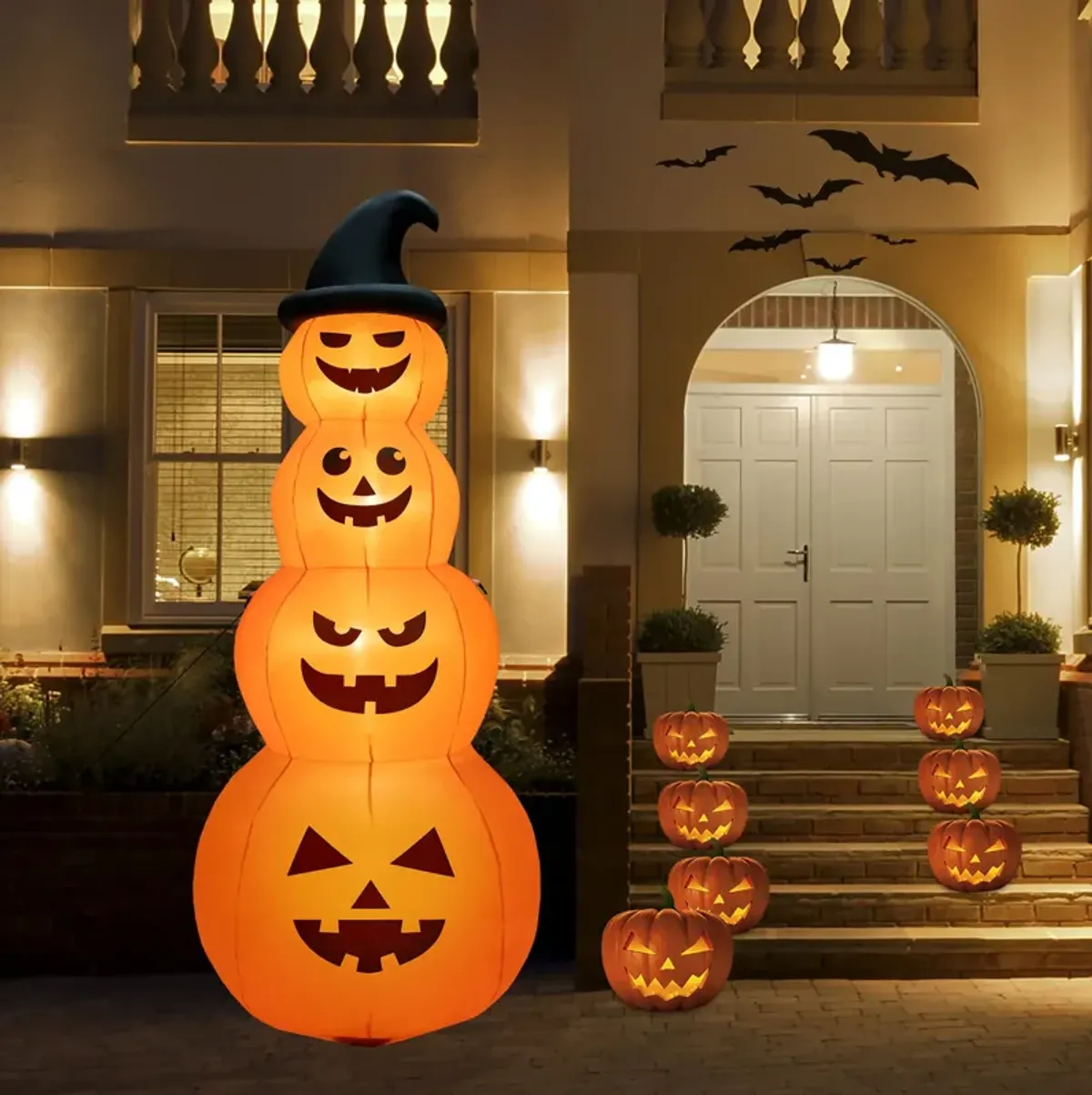 8 Feet Inflatable Halloween Pumpkins Stack with Built-in LED Lights